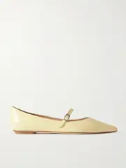 [Stuart Weitzman] Stuart Weitzman - Emilia Leather Mary Jane Point-toe Flats - Pastel yellow - US8 US 8 Yellow