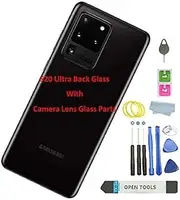 Galaxy S20 Ultra Back Glass Replacement Back Cover Glass (Waterproof) with Camera Lens Glass Parts Housing Door for Samsung Galaxy S20 Ultra 5G +Tools (Cosmic Black)