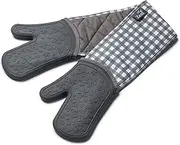 Zeal Silicone Heavy Duty Double Oven Gloves Mitts, Dark Grey (94 cm Long) – Gingham