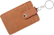 [Generic] Cards Safe and Accessible Anywhere Go Unique PU Unisex Colors Portable ID Card Holder Office Work Keychain Keyring Tool, tan