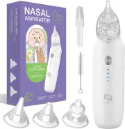 Electric Nasal Aspirator, 3 Modes, 3 Nozzles, Nose Cleaner for Baby (White)