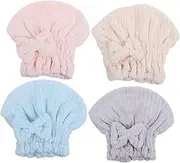 SHERCHPRY 4PCS Rapid Drying Hair Turban Ultra Absorbent Fleece Shower Towel for Quick Hair Drying Lightweight and Durable Cap for Home Gym Travel and Pool Use