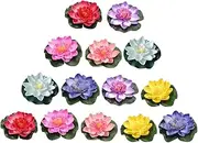 Hohopeti 14Pcs Floating Lotus Flowers Artificial Floating Lily Simulated Lotus-Flower Decor for Pond