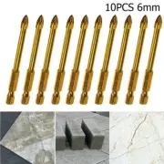10x 6mm Drill Bits Spear-Head Hex Shank, For Titanium Ceramic Tile Marble Glass