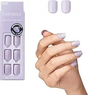 imPRESS KISS Color Press-On Manicure, Gel Nail Kit, PureFit Technology, Short Length, “Picture Purplect”, Polish-Free Solid Color Mani, Includes Prep Pad, Mini File, Cuticle Stick, and 30 Fake Nails