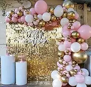 BALONAR 124Pcs DIY Pink Gold White Garland Balloons Kits with 18/10/5Inch Latex Metallic Chrome Balloons for Bridal Shower Girl Birthday Party Celebration Wedding Baby Shower Ceremony Anniversary Balloon Chain. (Pink Gold White)