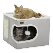 Cat Bed for Indoor Cats Cube House, Covered Cat 16.5"D x 16.5"W x 13"H Grey
