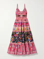 [Camilla] Camilla - Tiered Crystal-embellished Printed Organic Cotton-poplin Maxi Dress - large large Red