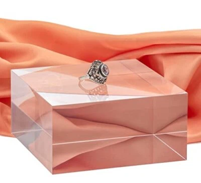 Clear Solid Acrylic Cube Jewelry Display Stand Pedestal Riser, 2” x 4” x 4”