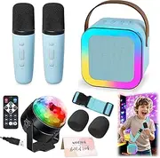Mini Karaoke Machine with 2 Wireless Microphones for Kids, Portable Karaoke Machine for Kids, Toys for Girls Boys Gifts for Home Parties Birthday (Blue)