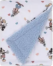 Disney Mickey Mouse Light Blue, White, and Tan Super Soft Sherpa Baby Blanket with Donald Duck, Goofy and Pluto