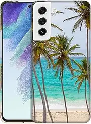 [GlamCase] for Samsung Galaxy S21 FE 5G, Galaxy S21 FE 5G Case - Tropical Palm Tree On Beach Printed Slim & Sleek Cute Plastic Protective Designer Back Phone Case/Cover for Samsung S21 FE 5G White
