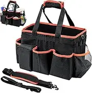 ProCase Cleaning Caddy for Housekeepers, Foldable Supply Organizer With 5 Compartments, Wearable Detailing Tote With Handles and Shoulder Strap - Orange