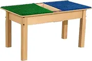 Contender Kids Birch Plywood Rectangular Compatible with Duplo Play Table 35" W X 15.5" D with 16" Long Maple Legs and a Trough, Montessori Activity Desk for Toddlers [Blue and Green]