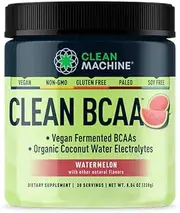 Clean BCAA - 2:1:1 Food Sourced BCAAs Powder & Coconut Water Electrolytes Recovery & Amino Energy Supplement - Award Winning Vegan Amino Acid Supplement - Watermelon - 222g