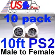 Lot10 10ft PS2 6pin DIN Male~Female Extension Cable/Cord/Wire Mouse/Keyboard/KVM