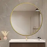 Sleek Rose Gold Round Wall Mirror 120cm Aluminium Alloy Frame Modern Minimalist Design for Living Room Bedroom Bathroom Stylish Home Décor Accent