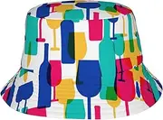 [pvinnk] Cocktail Glasses and Wine Bottles Print Packable Outdoor Cap Unisex Bucket Hat Sun Protection Hat for Summer Beach Fishing, Black, One Size