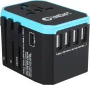 Universal Travel Adapter with 5.6A Smart Power & USB-C for USA, EU, UK, AUS