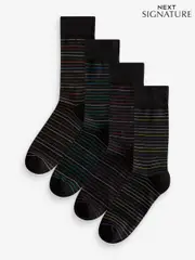 Black Colour Pop Stripe Pattern Modal Signature Socks 4 Pack (Q61847) | $29