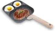 Egg Pan, Egg Frying Pan, Nonstick Fried Egg Pan, Divided Stove Top Grill Pan, 3 Section Breakfast Pan with Divider, Pancake Pan and Egg Cooker for Steak Omelette (Double Bottom)
