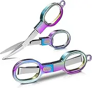 Folding Scissors, 2 Piece Stainless Steel Mini Small Scissors Pocket Portable Folding Travel Scissors Miniature Craft Scissors for Travel, Outdoor, Home, Office Use