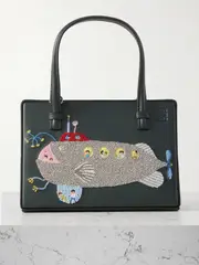 [LOEWE] LOEWE - + Suna Fujita Postal Poste Bead-embellished Embroidered Leather Tote Bag - Forest green - One size One size Green