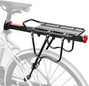 Rear Bike Rack, 110 lbs / 50KGS Bike Cargo Racks Frame Aluminum Alloy Universal Adjustable Cycling Equipment Stand Footstock Bicycle Luggage Carrier with Tools and Reflector for 26"-29" Frames
