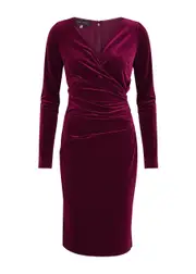 Talbot Runhof Gathered Velvet Midi Dress - Red - 16 16