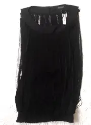 New White House Black Market Tank Top Blouse Shirt Black Fringe Blouson XS Women