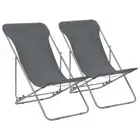 2x Folding Beach Chairs Outdoor Garden Patio Camping Steel Sun Lounger Grey