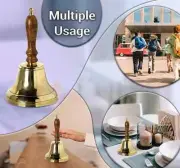 Hand Bell Traditional Wooden Handle Metal Brass Bell for School Reception Dinner