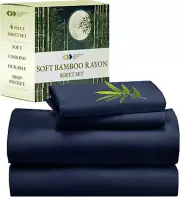 Rayon from Bamboo Sheets Full Size Bed Luxury Sheets, Cooling Sheets, Navy Blue
