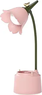 DLHONORV Cute LED Desk Lamp Kawaii Desk Accessories, Flower Bird Table lamp USB Rechargeable, 3 Color Modes, Stepless Dimming, Touch-Sensitive Switch Kawaii Room Decor Lamp, Reading Lamp (Pink)
