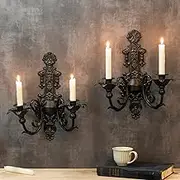 Candle Sconce(Set of 2)-Metal Wall Decorations-Rustic Home Decor-Wall Candle Sconces-Black Wall Sconces,Ideal for Stick Candles
