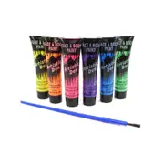 6 x 15ml Kids Face and Body UV Neon Paint With Free Blacklight