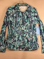 Coolibar Women's M Blue Quarter Zip Pullover UPF 50+ Top Annette Paisley