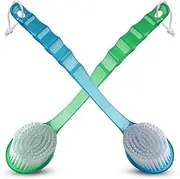 2-Pack Bath Body Brush - Long Handle Back Shower Brush Exfoliating Back, Body, and Feet Scrubber (Blue + Green, One size)