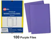Avery 81592 Quality Manilla Folders PURPLE Foolscap F/C 186gsm Box 100 Files