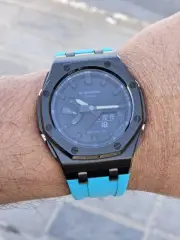Casio G-Shock GA-2100 Full Black Mod with Custom Blue Strap