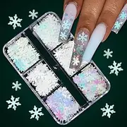 Snowflake Glitter Nail Sequins Christmas Nail Art Stickers Snowflake Nail Decals 3D Holographic Laser Snowflake Glitter Designs Winter Nail Glitter Flakes for Acrylic Nails Decoration Xmas Nail Art