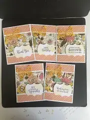 Stampin Up DSP Daffodil Assorted Sentiment Cards. 5 Completed Cards “Thanks”