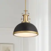 Posey Soft Gold Metal Pendant 13" Wide Modern Black Dome Shade for Dining Room