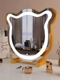 在飛比找樂天市場購物網優惠-化妝鏡 梳妝鏡 梳妝台化妝鏡帶燈小熊鏡家用台式led桌面in