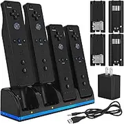 Remote Controller Charger for Wii/Wii U with 4 Pack 2800mAh Rechargeable Battery Pack, 4 Port Charging Station for Wii Controller, Remotes are not Included