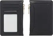 [AfitLulu] Women's Card Holder with 2 Card Slots, 1 ID Window and 1 Pocket with Zip, Credit Card Holder Women's Slim Card Holder Wallet Card Wallet for Card, Photo, Coin, black, 14*8.5*1cm, Minimalist