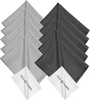 Eco-Fused Microfiber Cleaning Cloths - 10 Cloths and 2 White Cloths - Ideal for Cleaning Glasses, Camera Lenses, Tablets, iPhone, Android Phones, LCD Screens 5 Black + 5 Grey
