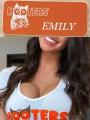 ~NEW~ EMILY HOOTERS Girl Uniform Collectible Pin Back Badge Tag Orange NAME TAG