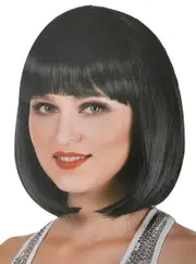 Short Black Bob Womens Costume Wig with Fringe