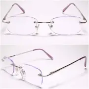Purple Tinted Lens Modern Rectangle Rimless 1.25 Reading Sun Glasses - MODEL2071